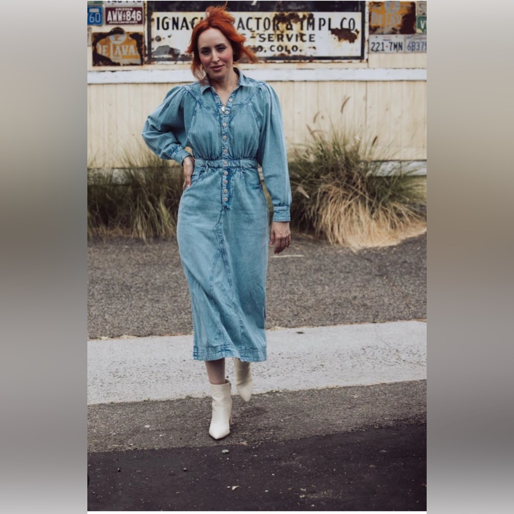Free People Mad Love Denim Midi Dress